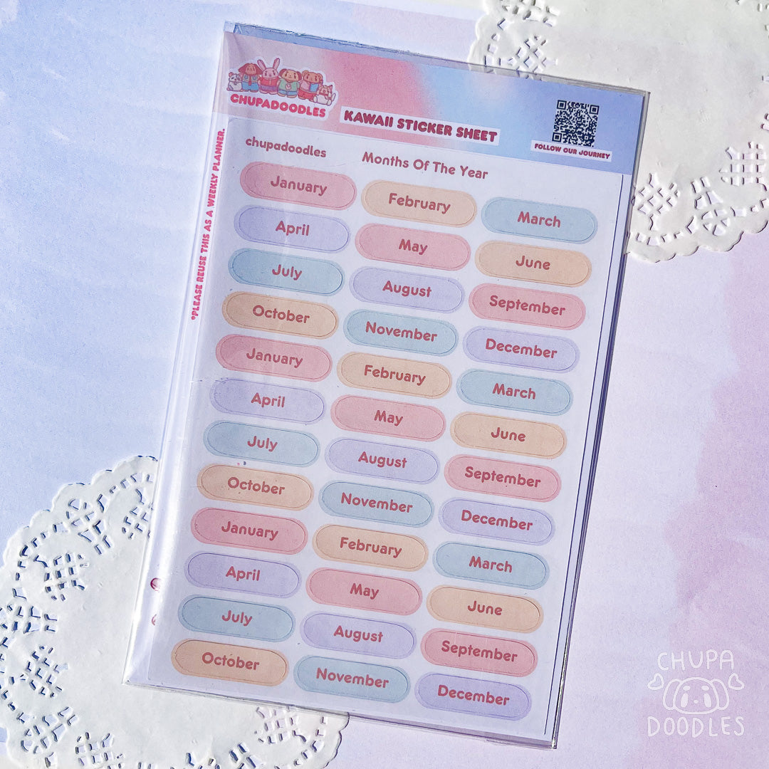 Months Of The Year Planner Sticker Sheet