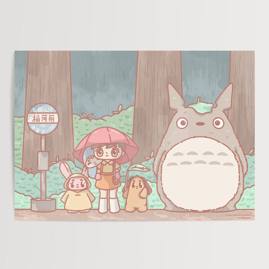 The Bus Stop Totoro & Friends Art Print