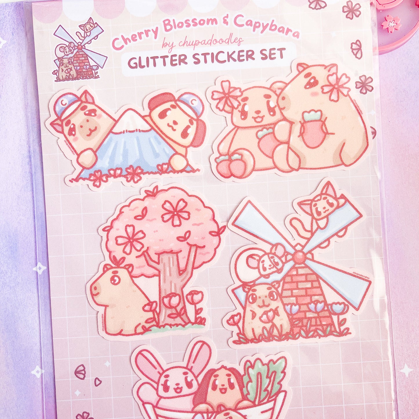 Capybara Die Cut Glitter Sticker Set