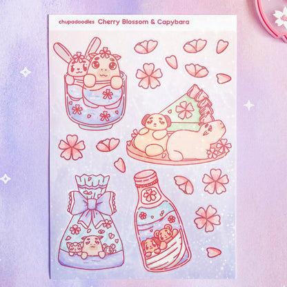 Capybara & Tea With Friends Holo Sticker Sheet