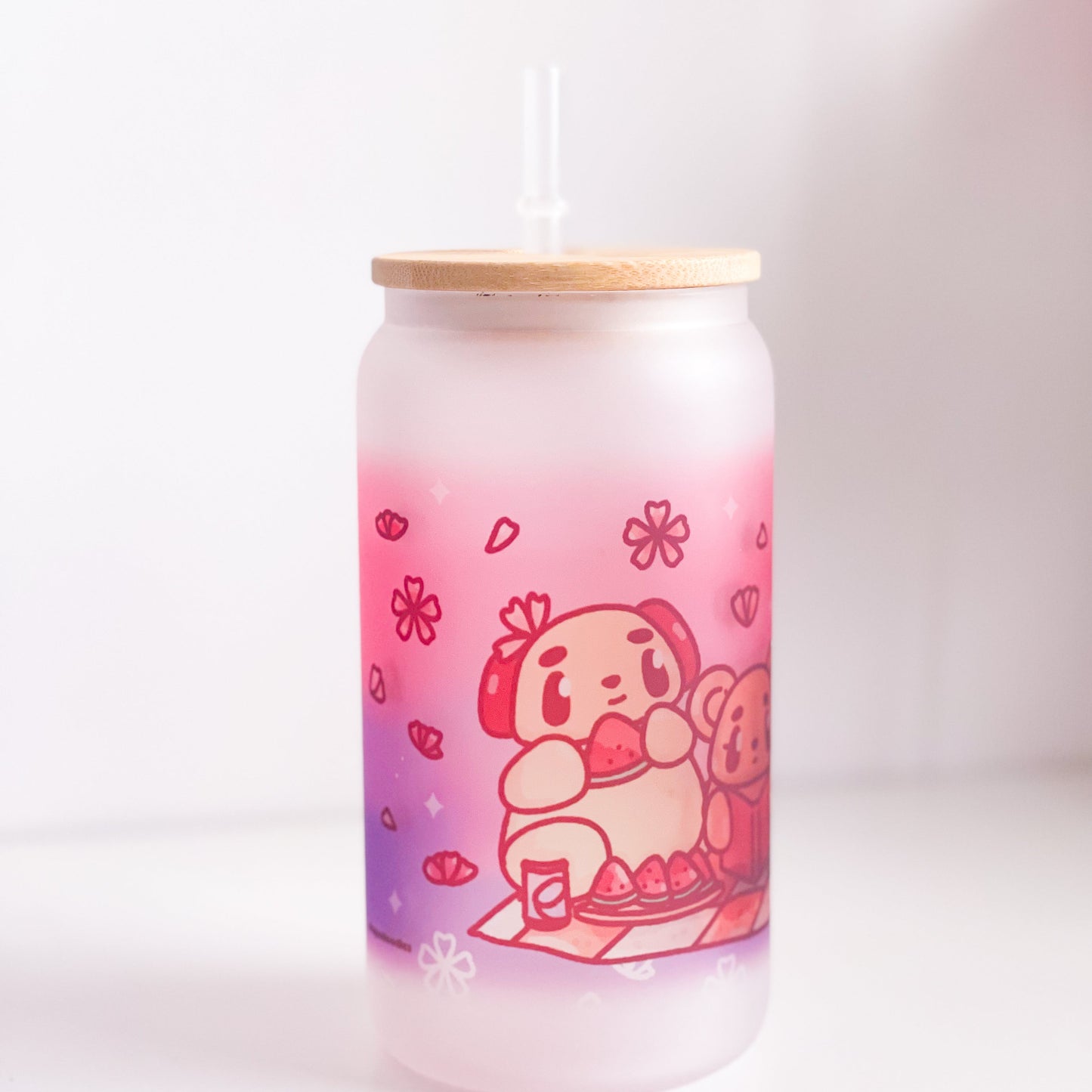 Cherry Blossom Capybara Glass Cans