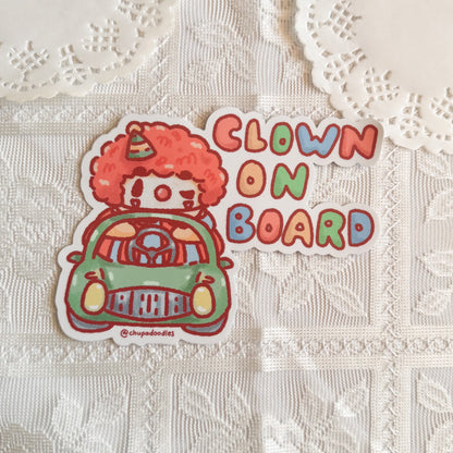 Clown on Board Cute Bumper Sticker | Chupadoodles