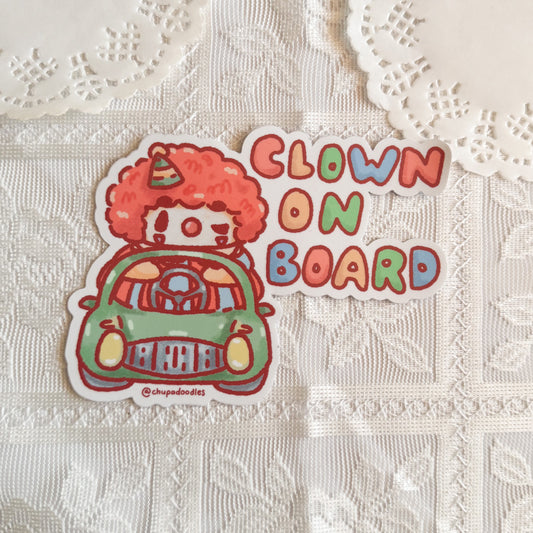 Clown on Board Cute Bumper Sticker | Chupadoodles