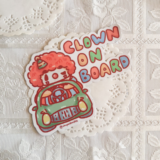 Clown on Board Cute Bumper Sticker | Chupadoodles