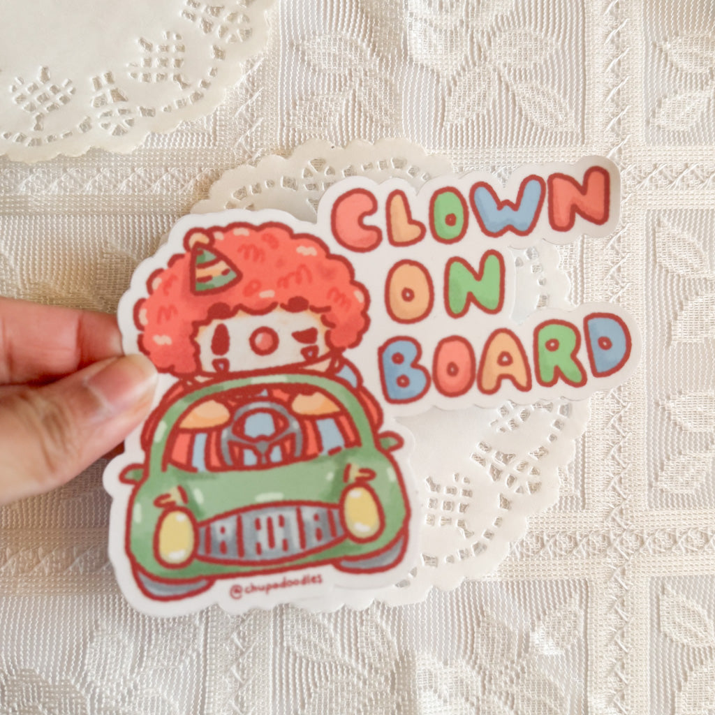 Clown on Board Cute Bumper Sticker | Chupadoodles