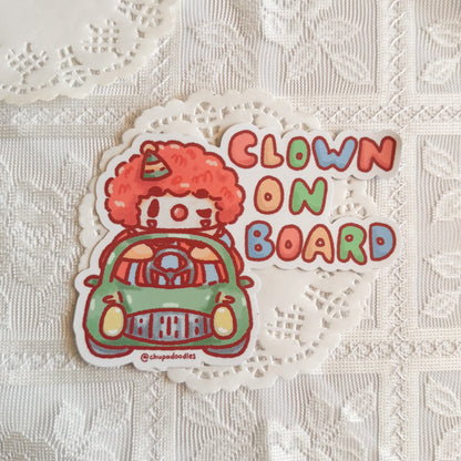 Clown on Board Cute Bumper Sticker | Chupadoodles