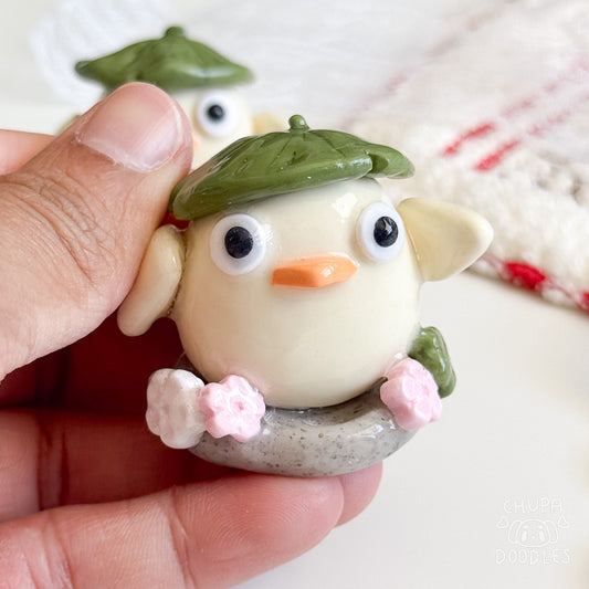 Handmade Duck With Leaf Clay Desk Friend