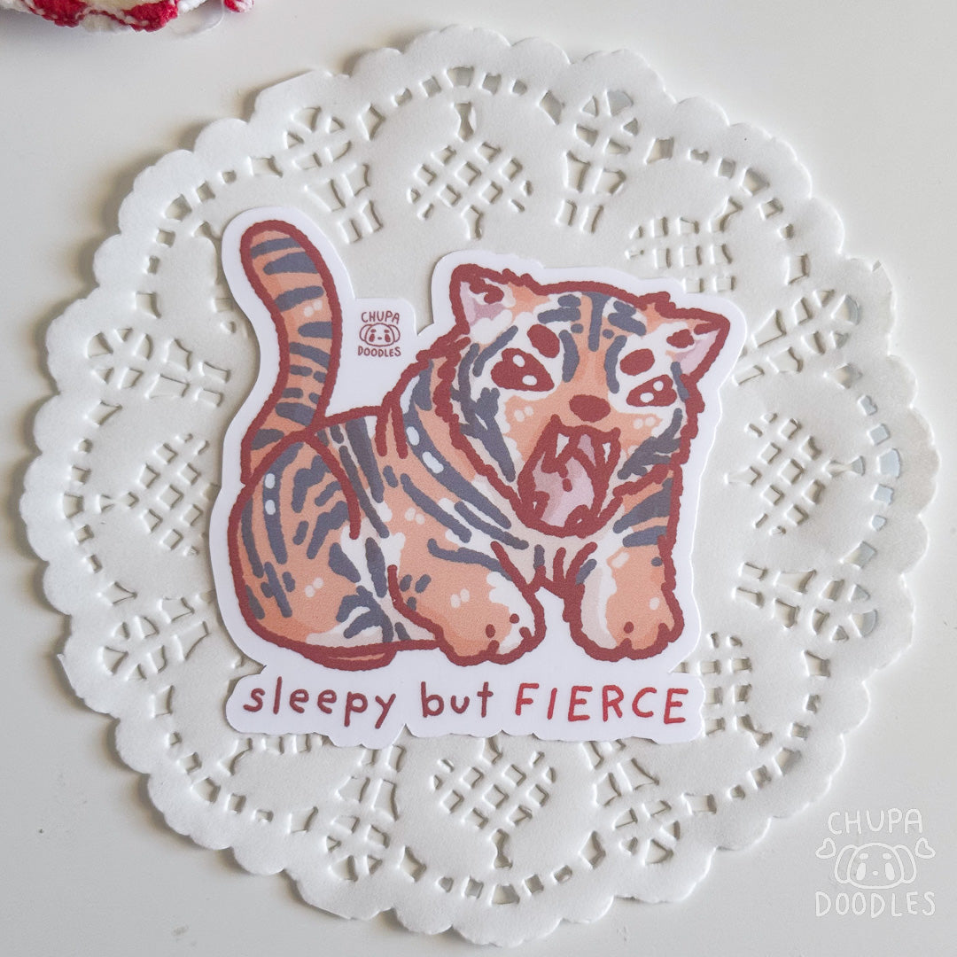 Sleepy But Fierce Tiger Cute Sticker (Matte Finish)