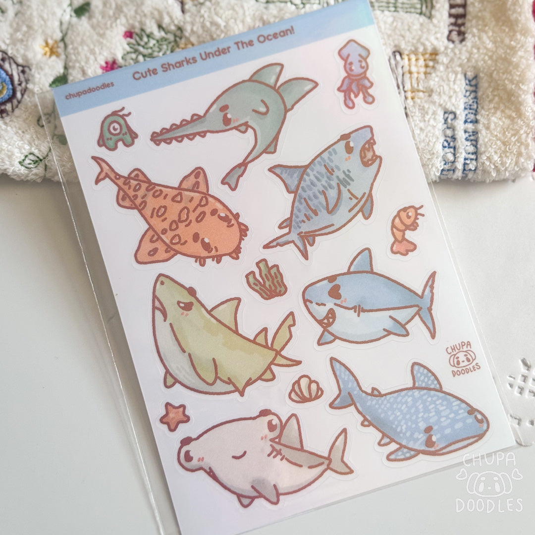 Sharks Holographic Cute Sticker Sheet