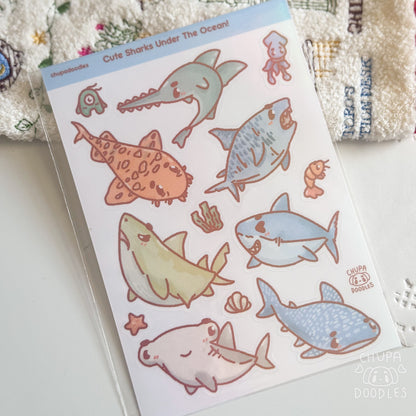 Sharks Holographic Cute Sticker Sheet