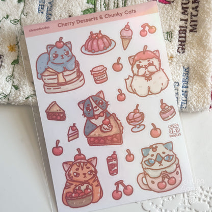 Cherry & Cats Holographic Cute Sticker Sheet