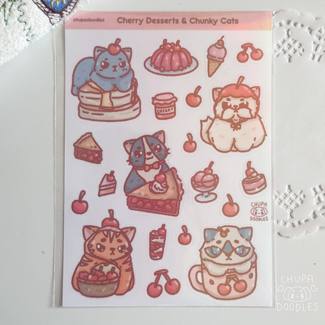 Cherry & Cats Holographic Cute Sticker Sheet