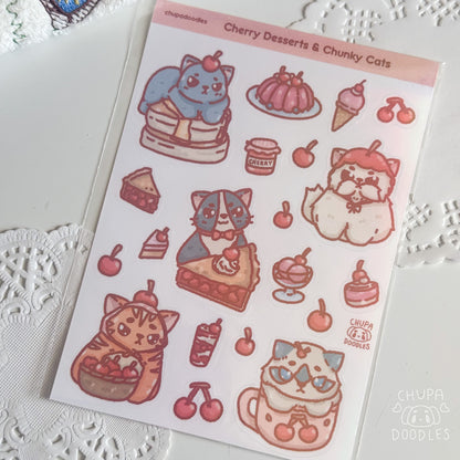 Cherry & Cats Holographic Cute Sticker Sheet