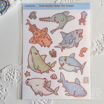 Sharks Holographic Cute Sticker Sheet