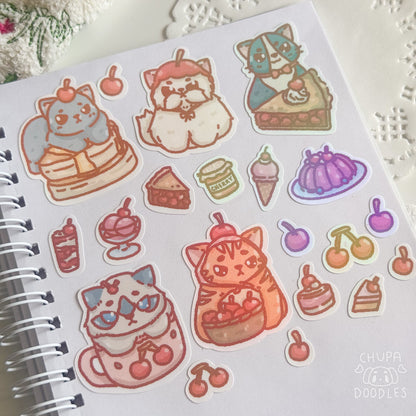 Cherry & Cats Holographic Cute Sticker Sheet