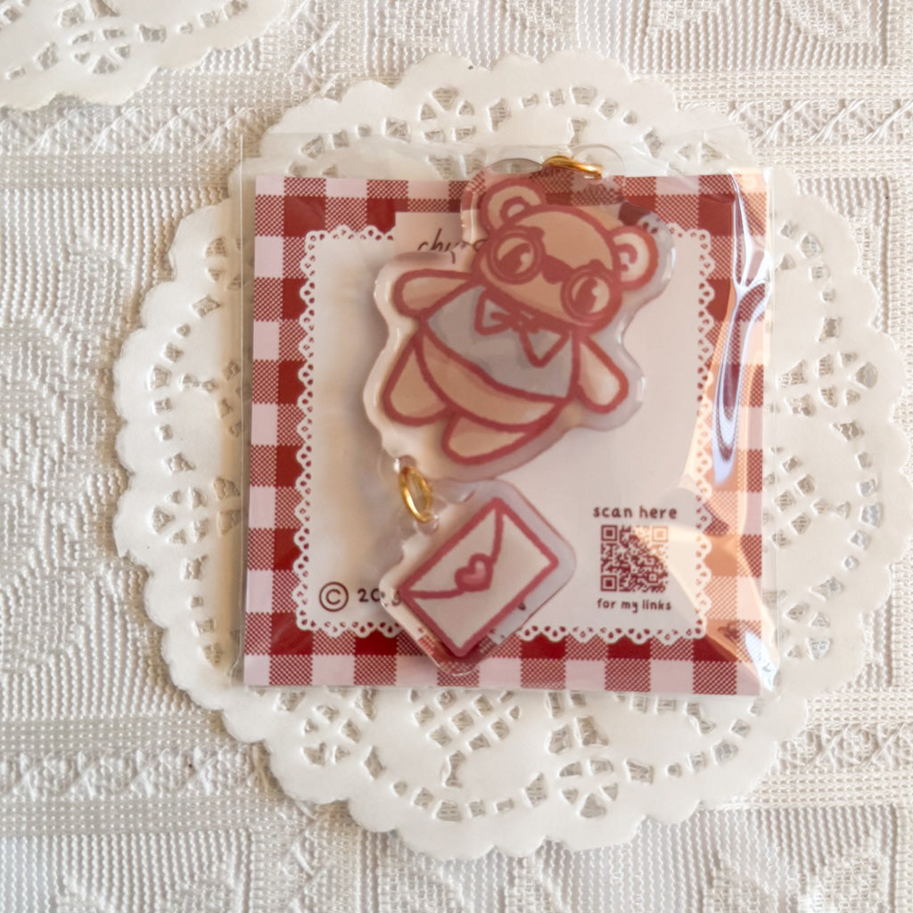 Berry & Letter Double Charm Epoxy Keychain | Cute Bag Charm