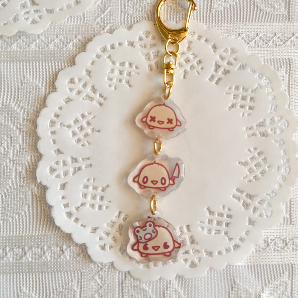 Duck Trio Triple Charm Epoxy Keychain | Cute Bag Charm