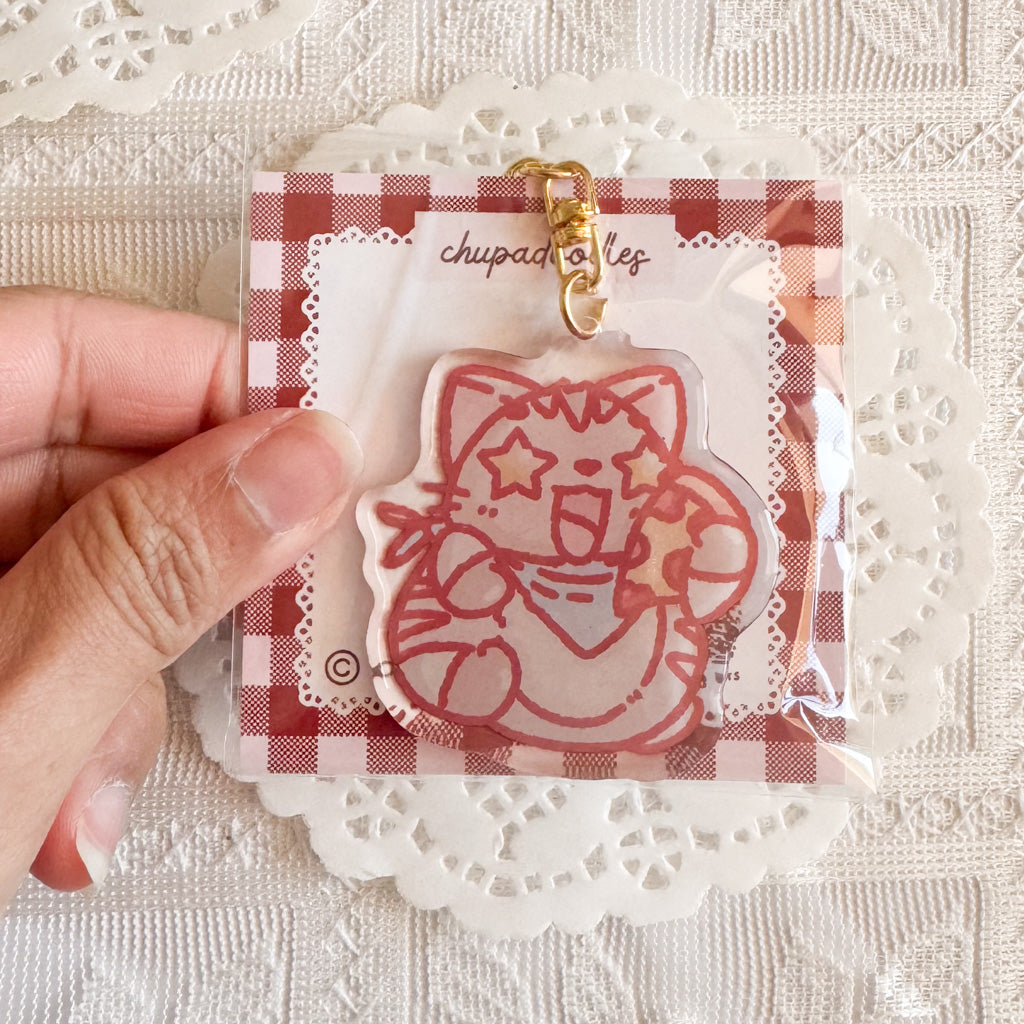 Cat With Pizza Epoxy Keychain | Cute Bag Charm