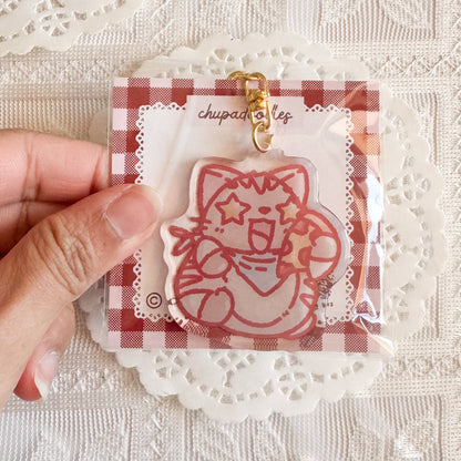 Cat With Pizza Epoxy Keychain | Cute Bag Charm