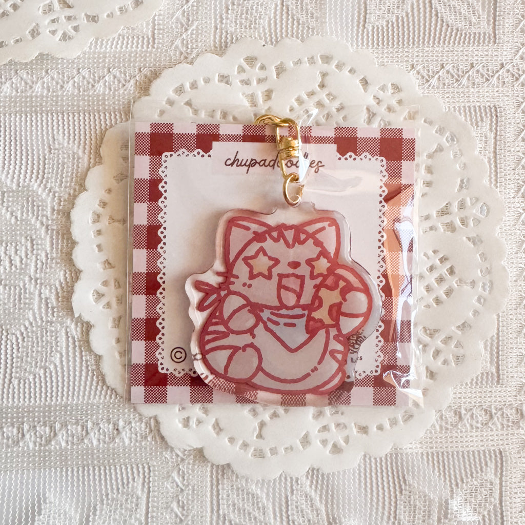 Cat With Pizza Epoxy Keychain | Cute Bag Charm