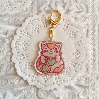 Cat With Money Epoxy Keychain | Cute Bag Charm