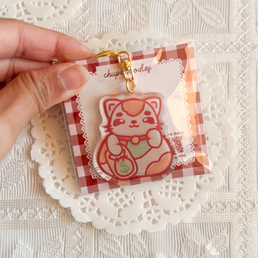 Cat With Money Epoxy Keychain | Cute Bag Charm