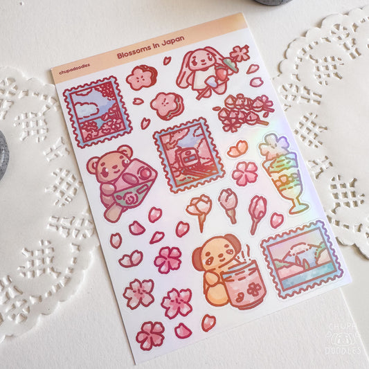 Blossoms In Japan Holographic Cute Sticker Sheet