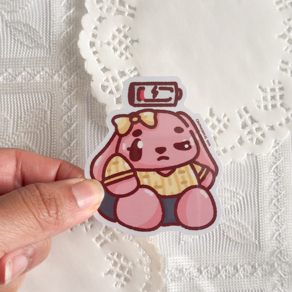 Bun Bun With Low Battery Cute Sticker (Gloss Finish)
