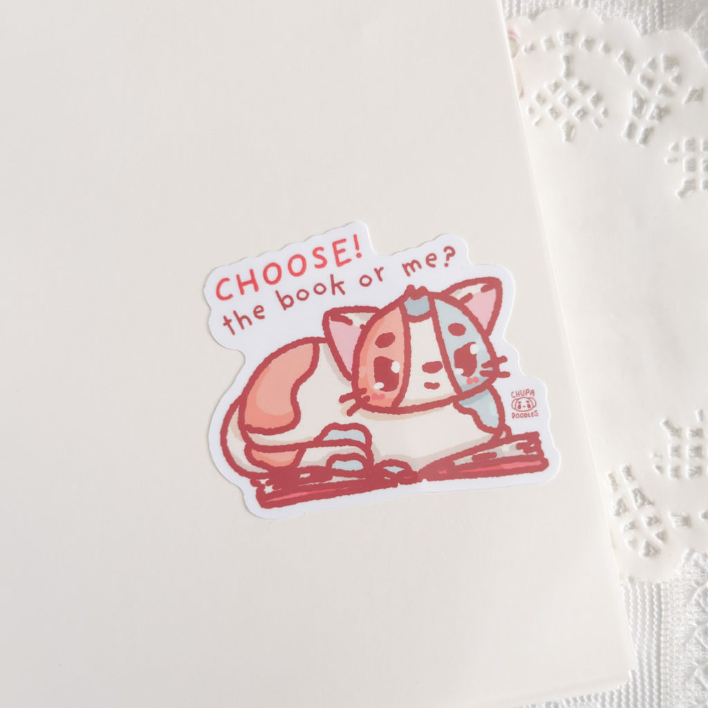 Cozy Cat Book Lover Sticker | Kawaii Stickers (Gloss Finish)