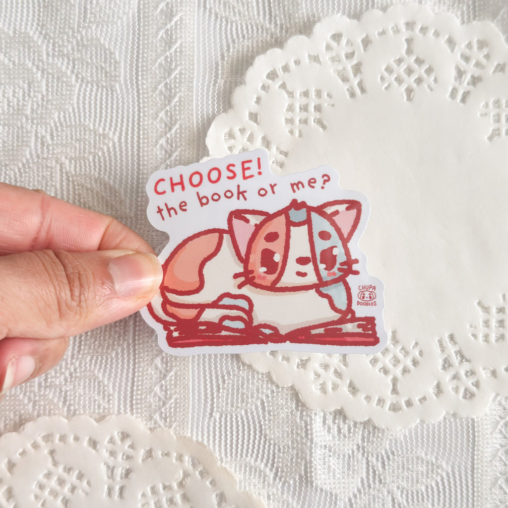 Cozy Cat Book Lover Sticker | Kawaii Stickers (Gloss Finish)