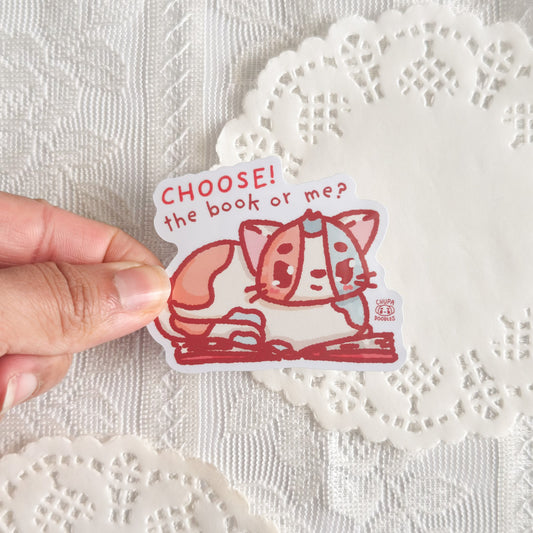 Cozy Cat Book Lover Sticker | Kawaii Stickers (Gloss Finish)