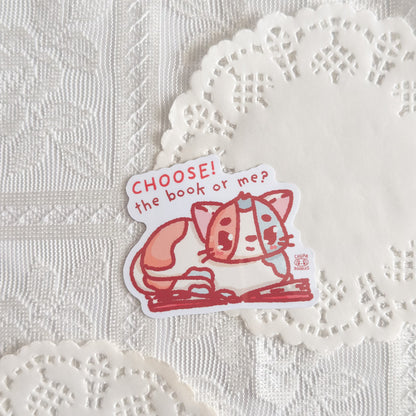 Cozy Cat Book Lover Sticker | Kawaii Stickers (Gloss Finish)