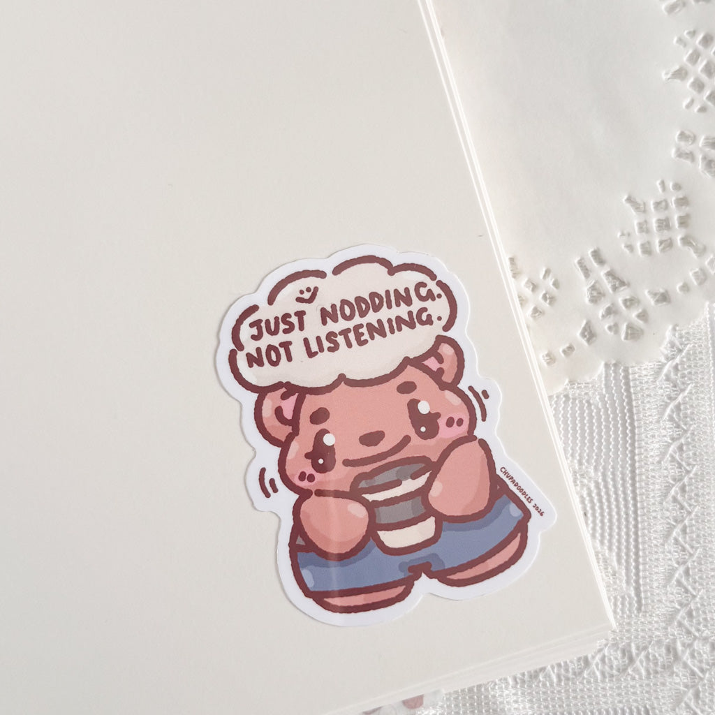 Just Nodding Not Listening Berry Cute Sticker (Gloss Finish)