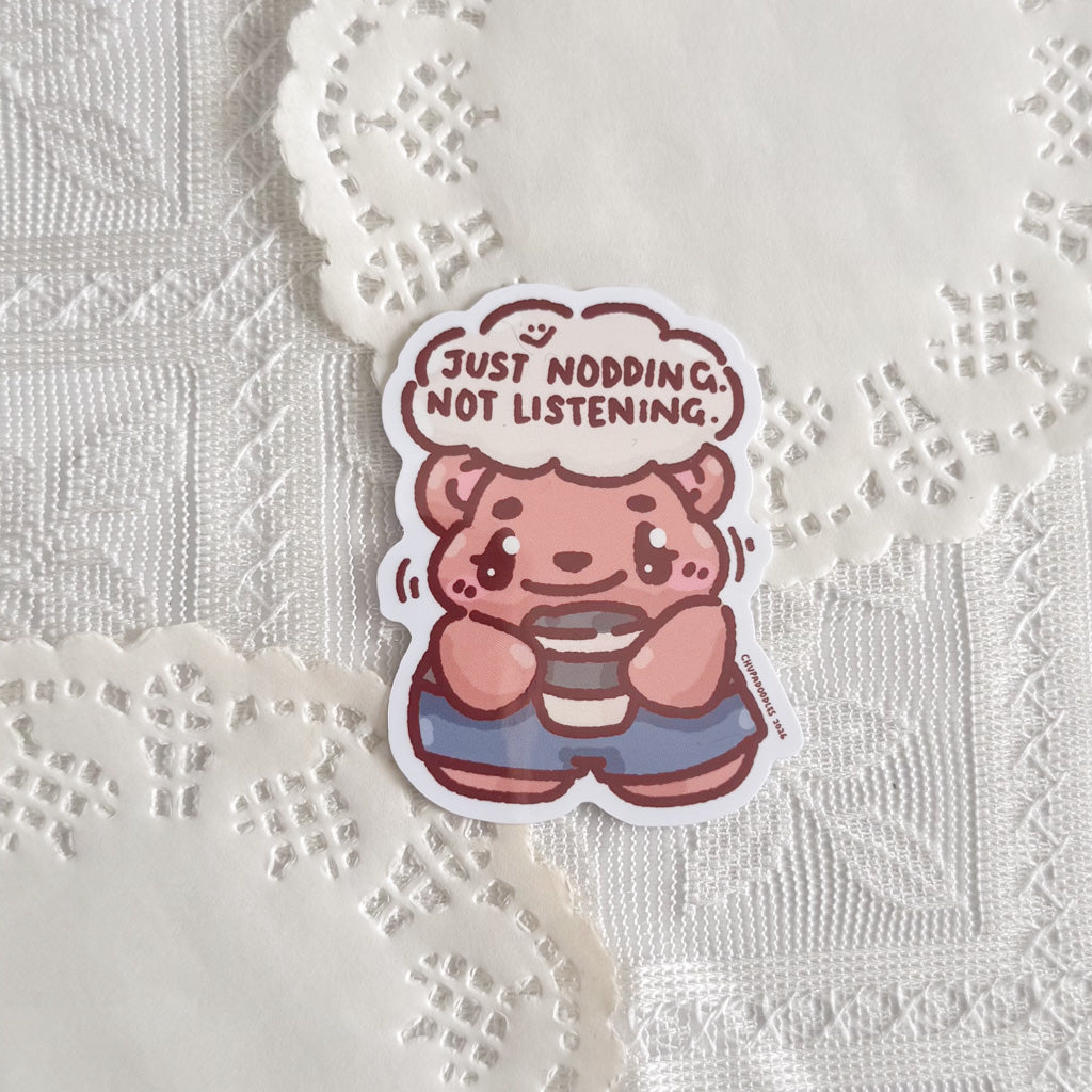 Just Nodding Not Listening Berry Cute Sticker (Gloss Finish)