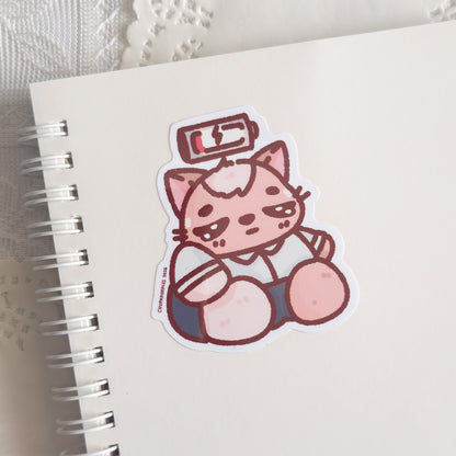 Low Battery Chunky Cat Cute Sticker (Gloss Finish)