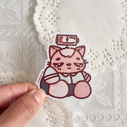 Low Battery Chunky Cat Cute Sticker (Gloss Finish)