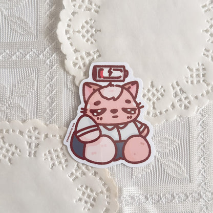 Low Battery Chunky Cat Cute Sticker (Gloss Finish)