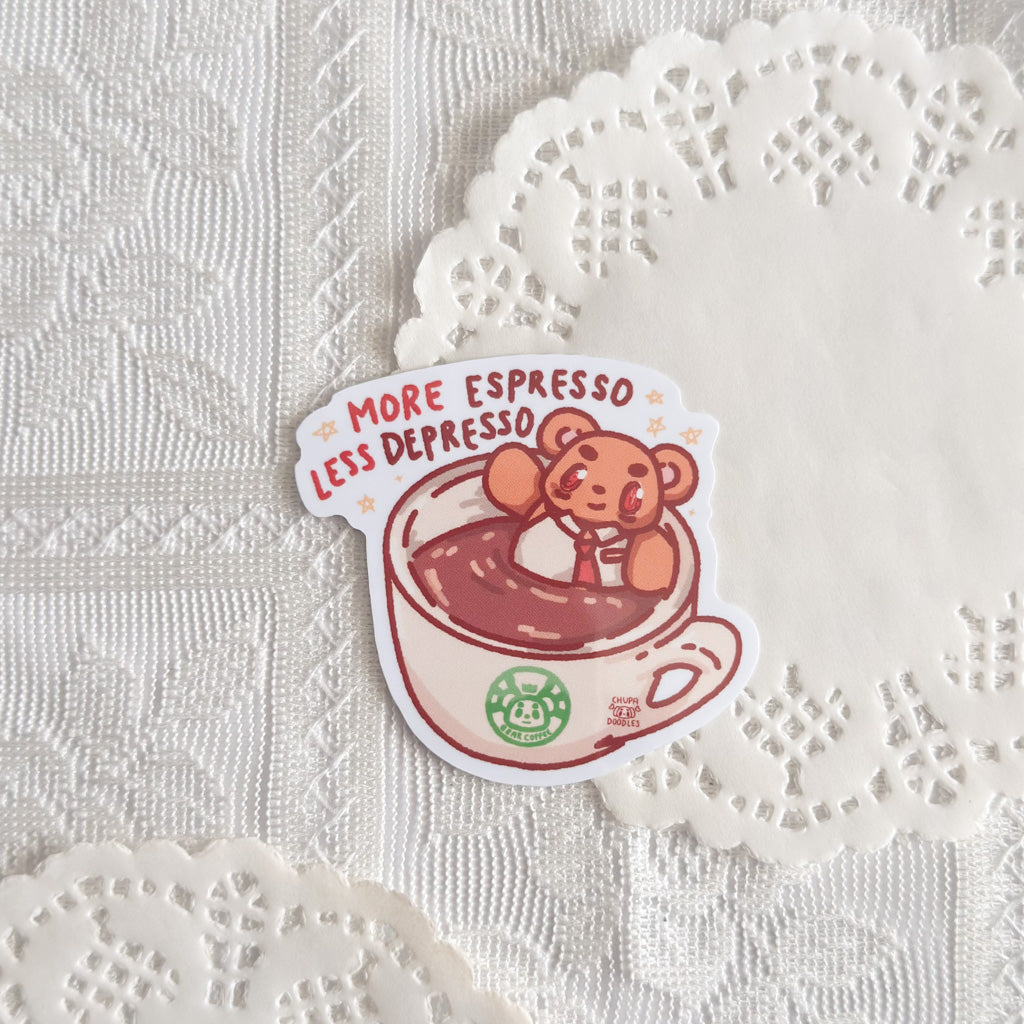 More Espresso Less Depresso Cute Sticker (Gloss Finish)