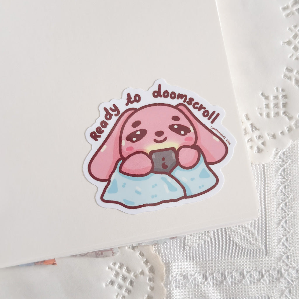 Ready To Doomscroll Bun Bun Cute Sticker (Gloss Finish)