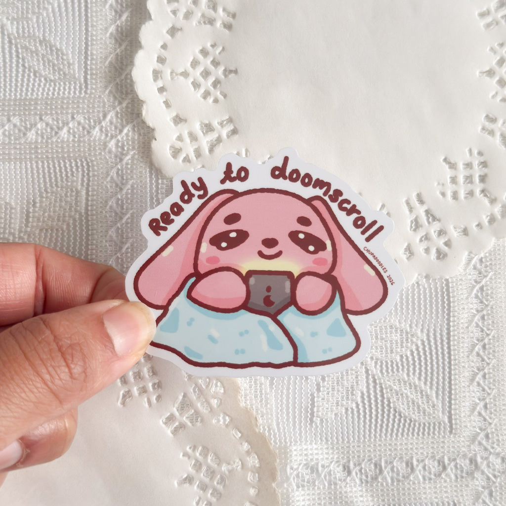 Ready To Doomscroll Bun Bun Cute Sticker (Gloss Finish)