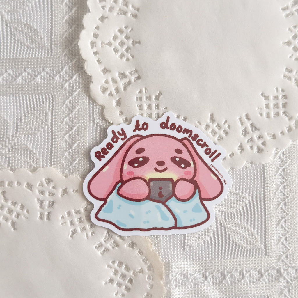 Ready To Doomscroll Bun Bun Cute Sticker (Gloss Finish)
