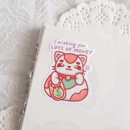 Lucky Cat Money Sticker | Kawaii Sticker (Gloss Finish)