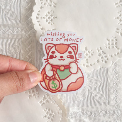 Lucky Cat Money Sticker | Kawaii Sticker (Gloss Finish)