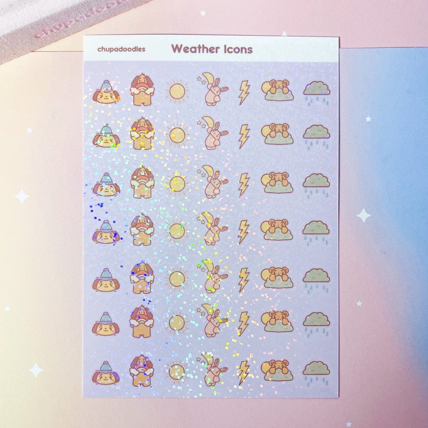 Weather Icons Holo Cute Sticker Sheet-chupadoodles