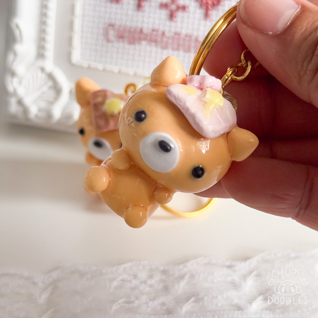 Handmade Orange Cat Clay Keychain