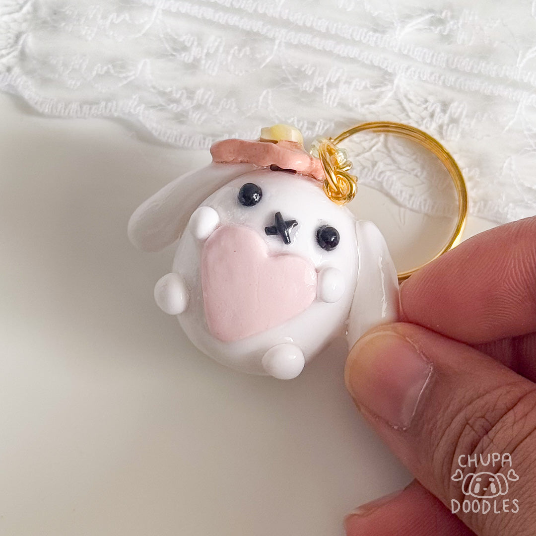 Handmade White Rabbit Clay Keychain