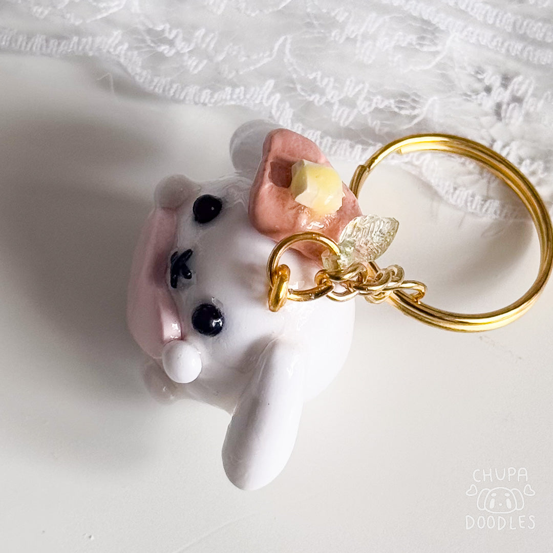 Handmade White Rabbit Clay Keychain