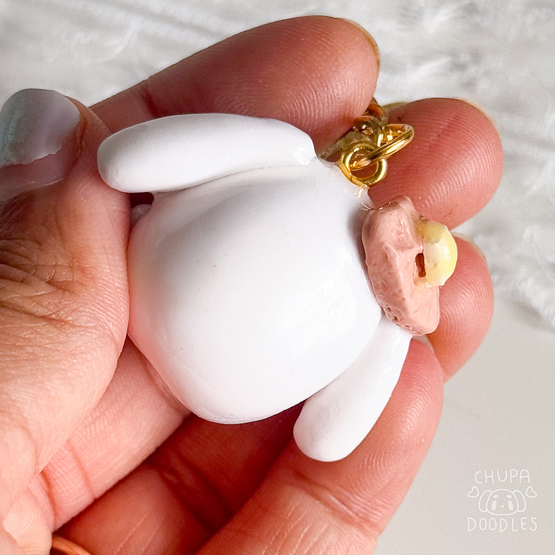 Handmade White Rabbit Clay Keychain