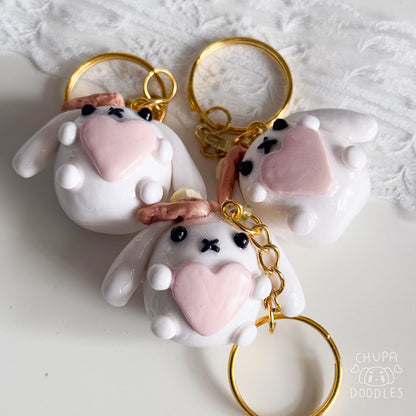 Handmade White Rabbit Clay Keychain