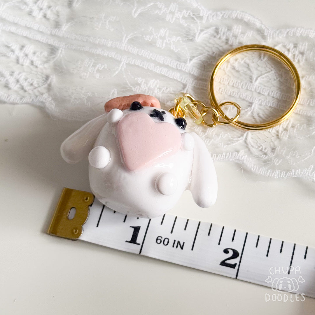 Handmade White Rabbit Clay Keychain